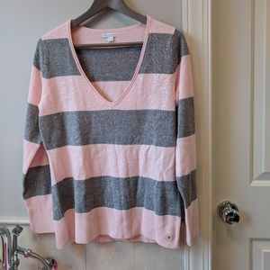 New York & Company pink and grey v-neck sweater